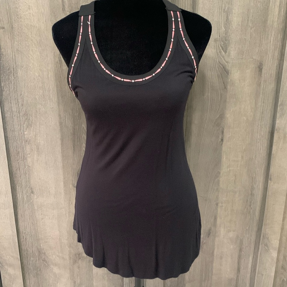 Candie's Scoop Neckline Black & Pastel Pink Trim Tank Top Women's Size Small